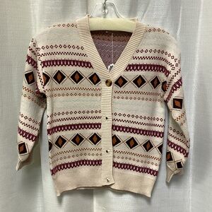 Kids Geometric Pattern Cardigan - Cream and Brown